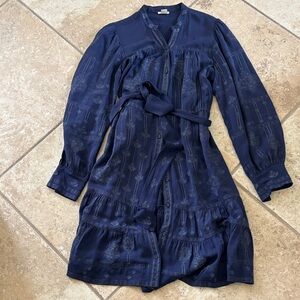 Sundance Deep Blue Long Sleeve Midi Dress S with slip